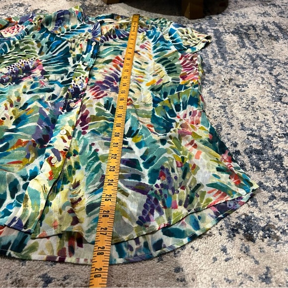 Soft Surroundings Anthea Multi-Color Hawaiian Palm Button Up Short Sleeve Blouse - Picture 10 of 10